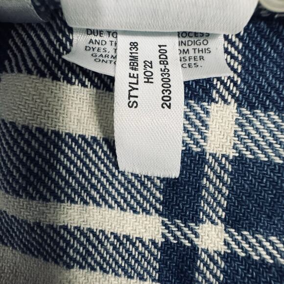 NWT J. Crew Mens XL Classic Flannel Shirt Plaid Blue/White Indigo Dyed Button Up - Picture 7 of 12